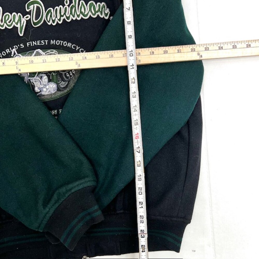 USA Harley Davidson Wool Quilt Bomber Jacket Mens M green Balck Full Zip (J94) - Picture 6 of 10